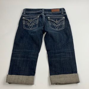 Vigoss FIT Capri Jeans Size 29 Dark wash denim Stretch white stitching